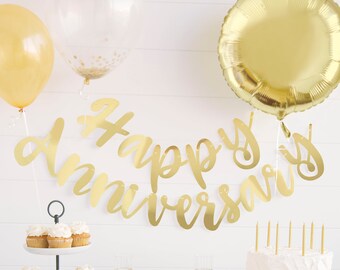 Gold Anniversary Party Banner - Happy Anniversary, Anniversary Party Decorations, Milestone Party Supplies, Wedding Anniversary Garland