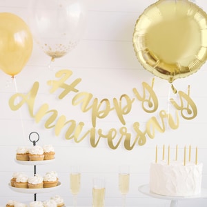 Gold Anniversary Party Banner - Happy Anniversary, Anniversary Party Decorations, Milestone Party Supplies, Wedding Anniversary Garland