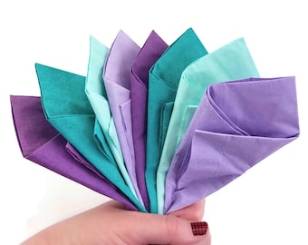 Mermaid Napkins - Birthday Party, Mermaid Baby Shower, Purple Teal Party Napkins, Mermaid Birthday, Mermaid Bachelorette, Party Napkins