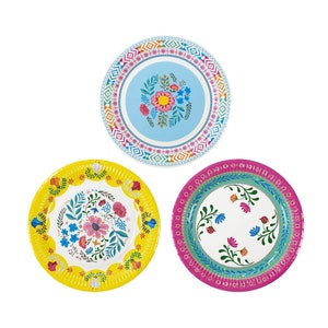 Assiettes fleuries bohèmes - Fiesta florale, fête bohème, assiettes en carton, EVJF bohème, assiettes bohèmes, assiettes florales, Cinco de Mayo, fête d'anniversaire