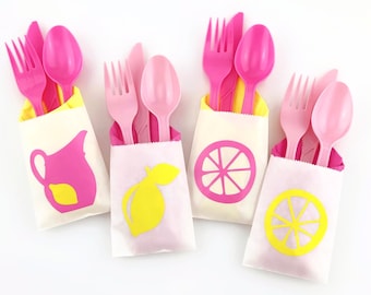 Pink Lemonade Party Cutlery - Pink Lemonade, Birthday Party, Fruit Birthday, Citrus Party, Summer Party Decor, Lemonade Party Supplies