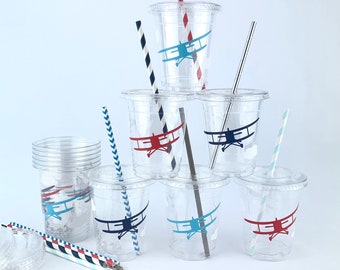 Vintage Airplane Cups, Airplane Baby Shower, Plane Birthday Party Supplies, Travel Theme Party, Plastic Favor Cups, Retirement Party