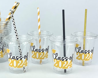 Yellow Class of 2024 Cups, Graduation Cups, Plastic Disposable Cups, Graduation Party Decor, Graduation Favor Cups, Graduation Supplies