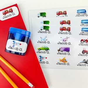 Custom Name Labels - Personalized Name Stickers School Supplies Kids Labels Name Labels Daycare Decals Transportation Theme Cars Trucks