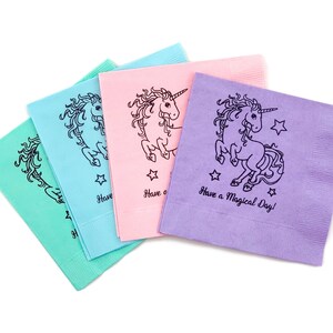 Unicorn Napkins Unicorn Party Decorations, Unicorn Party Supplies, Unicorn Birthday, Party Napkins, Birthday Napkins, Pastel Rainbow Party image 1