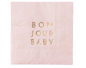 Rosa Bonjour Baby Servietten 20ct - Mädchen Babyparty, Rosa Paris Babyparty, Französische Babyparty, Gender Reveal Party, Es ist ein Mädchen-Partydekor