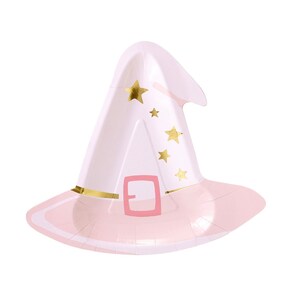 Platos de sombrero de bruja rosa - Suministros de fiesta de Halloween rosa, decoraciones de cumpleaños espeluznantes, platos de bruja, truco o trato, decoración de cumpleaños de Boo