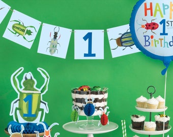 Insekts 1-års födelsedagsbanderoll - Pojkes första födelsedag, Insektsfestdekorationer, Insektsfesttillbehör, Insekts första födelsedagsbanderoll, Födelsedagstillbehör