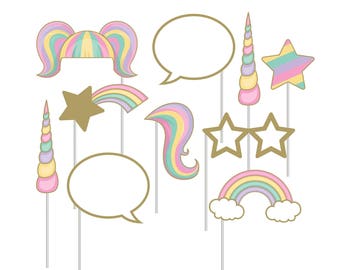 Unicorn Photo Props - Unicorn Party Favors - Unicorn Birthday Decorations - Unicorn Horn - Girl Party Games - Photo Booth Props - Backdrop