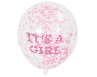6 Konfetti Luftballons - Mädchen Babyparty, Dusche Dekoration Mädchen, Dusche Zubehör, Es ist ein Mädchen Luftballons, Rosa Babyparty, Baby Luftballons
