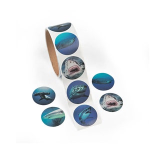 100 Shark Stickers - Shark Party, Shark Birthday, Shark Party Supplies, Shark Party Favors, Shark Party Decor, Pool Party, Invitation Seals