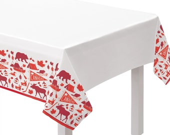 Canada Day Party Tablecloth - Canada Independence Day, Oh Canada Party Supplies, Maple Leaf Tablecloth, Canada Birthday Decorations