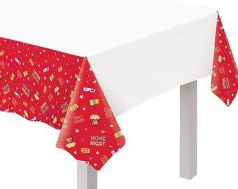 Movie Theme Plastic Table Cover - Movie Birthday Decorations, Red Carpet Party Supplies, Movie Night Decor, Hollywood Party Decorations