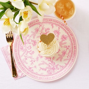 Pink Toile Paper Dinner Plates - Floral Party Plates, Tea Party Bridal Shower, Garden Party Supplies, Floral Party Decoration, Floral Plates