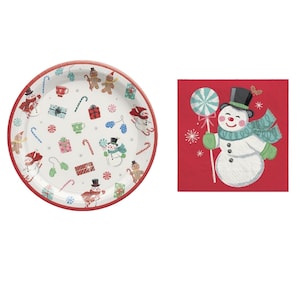 Snowman Party Plates & Napkins 30ct - Kids Christmas Party Supplies, Holiday Table Decorations, Kid Christmas Party, Peppermint Birthday