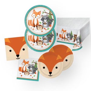 Woodland Party Supplies - Piatti e tovaglioli per feste a tema volpe, decorazioni per feste, articoli per compleanni a tema bosco, tovaglie per tavoli a tema bosco, tovaglioli per compleanni