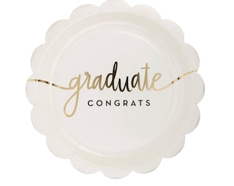 Congrats Graduate Plates 8ct - Scalloped Paper Plates, Graduation Party Supplies, Graduation Plates, Grad Party Decorations, Class of 2024