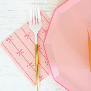 Pink Bow Napkins - Girl Baby Shower, Pink Bridal Shower Napkins, Princess Birthday Decorations, Coquette Party Decor, Valentines Day Napkin