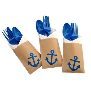 Cutlery Bags - Anchor Birthday, Nautical Baby Shower, Nautical Wedding, Anchor Wedding, Bachelorette Party, Anchor Party Decor, Utensils