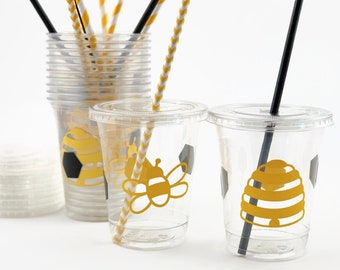 Bee Party Cups - What Will it Bee Gender Reveal, Bee Baby Shower, Bee Birthday, Bumble Bee Baby, Shower Decorations, Bee Party Supplies