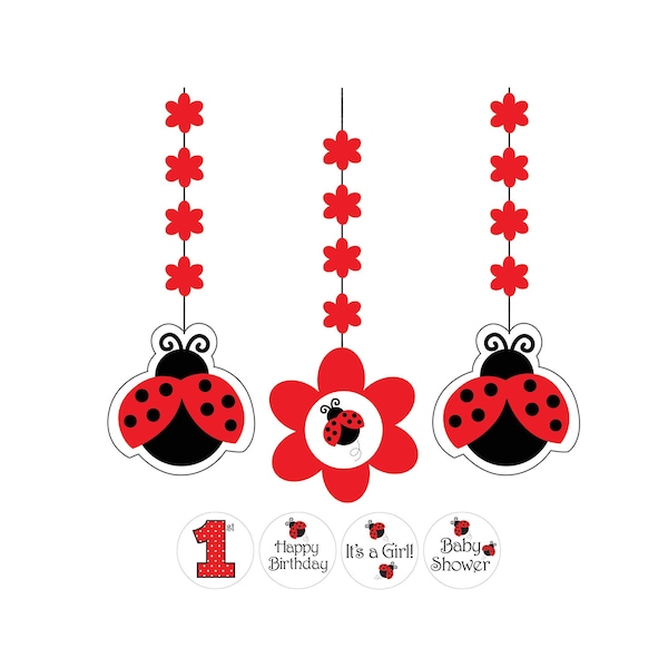 Ladybug Party Decorations - Ladybug Birthday Decorations, Ladybug Banner, Ladybug Baby Shower, Garden Party, Ladybug Party Supplies