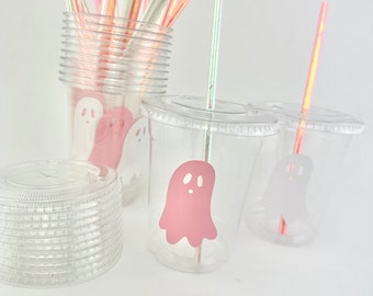 Pink & White Ghost Party Cups - Halloween Party Decorations, Spooky Party Supplies, Party Favors, Girl Halloween Party, Halloween Treat Cups