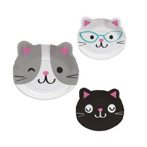 Assiettes en forme de chat (8 carats) - Anniversaire de chat, Articles de fête pour chat, Anniversaire de chaton, Assiettes en carton pour chat