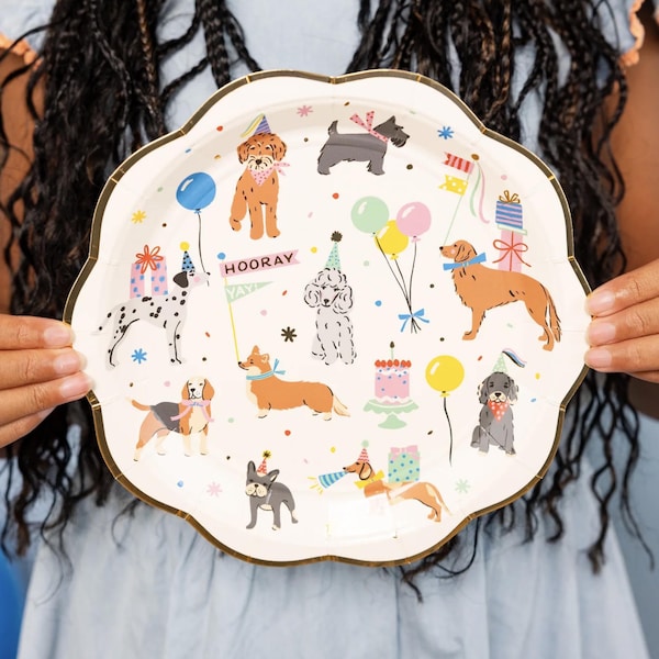 Hundeparty Teller 8ct - Welpen-Thema Geburtstag, Haustier-Party-Zubehör, Adopt a Dog Party, Welpe-Babyparty, Let's Pawty, Pawsome Geburtstagsteller