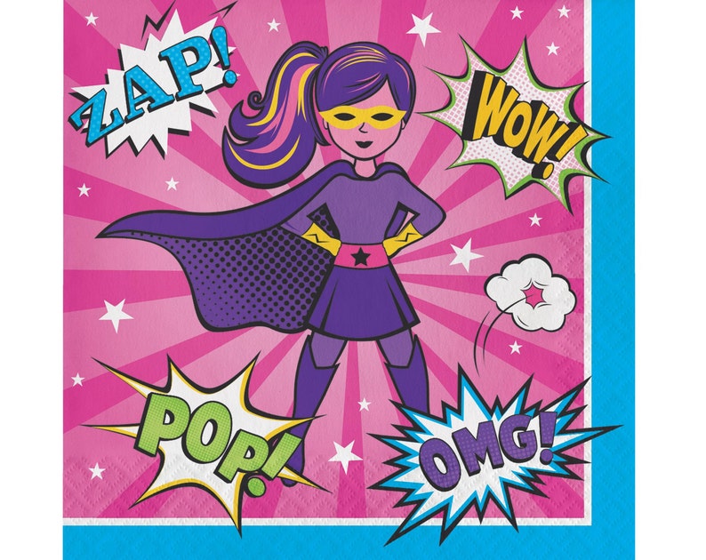 Superhero Napkins Superhero Girl Party Superhero Birthday Superhero Party Supplies Superhero Party Napkins Superhero Party