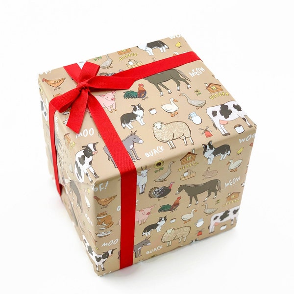 Farm Animals Gift Wrap - Farm Party, Farm Birthday, Barnyard Birthday, Farm Baby Shower, Birthday Wrapping Paper, Baby Shower Gift Wrap