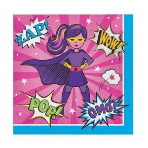 Superhero Napkins - Superhero Girl Party, Superhero Birthday, Superhero Party Supplies, Superhero Party Napkins, Superhero Party Decorations