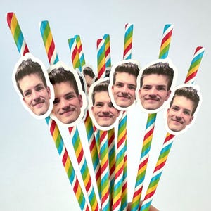 Custom Face Straws – Personalized Photo Straws Birthday Bachelorette Bridal Shower Graduation Funny Favors Birthday Picture Party Straws