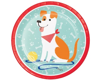 9" Dog Party Plates - Puppy Party Supplies, Dog Plates, Dog Birthday Plates, Puppy Party Plates, Dog Party, Dog Party Supplies