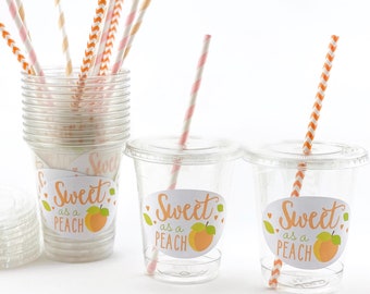 Peach Party Cups - Peach Birthday, Sweet as a Peach, Peach Party Favors, Peach Baby Shower, Summer Party, Fruit Party, Birthday Cups