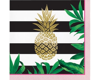 Pineapple Napkins - Pineapple Party, Tropical Party, Tropical Bachelorette, Pineapple Bachelorette, Tropical Leaf Party, Gold Foil Pineapple