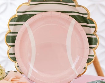 Plaques de balles de tennis roses 8 carats - Décoration d'anniversaire de tennis, fête de tennis par équipe, douche nuptiale de tennis, articles de fête de tennis, fête de tournoi de tennis