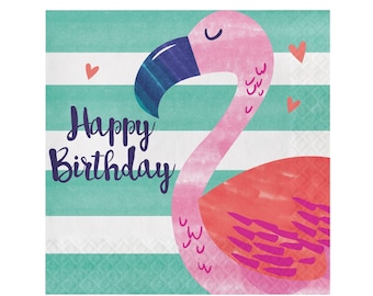 Luncheon Napkins - Flamingo Birthday, Flamingo Party Napkins, Tropical Birthday, Happy Birthday Napkins, Flamingo Pineapple, Tropical Party