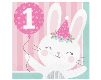 Bunny First Birthday Napkins - Some Bunny is One, Bunny Birthday, Somebunny is One, Bunny Party Napkins, 1st Birthday, Bunny Party Supplies