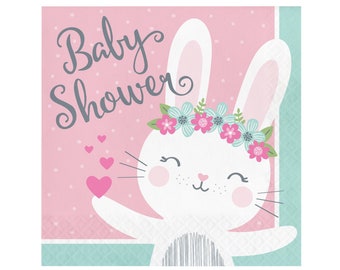 Baby Shower Napkins - Bunny Baby Shower, Baby Shower Decorations, Bunny Napkins, Rabbit Baby Shower, Bunny Party Supplies, Shower Napkins