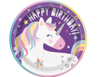 Unicorn Plates - Unicorn Party Supplies, Unicorn Birthday Party Plates, Purple Unicorn Party, Unicorn Party Decorations, Unicorn Party Decor