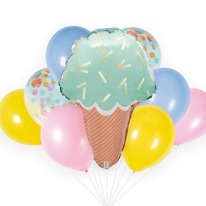 Ice Cream Balloon Bouquet - Ice Cream Party Balloons, Ice Cream Birthday Decorations, Sprinkle Party Supplies, Ice Cream Balloon Decorations