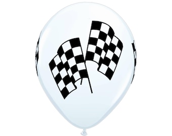 5 palloncini con bandiera a scacchi: palloncino per auto da corsa, festa di corse, festa di auto da corsa, compleanno di corse, articoli per feste, decorazioni per feste di corse