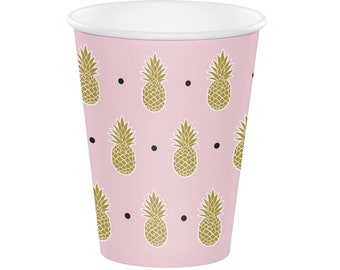 Pineapple Cups - Pineapple Party, Pink and Gold, Pineapple Bachelorette, Pineapple Birthday, Pineapple Baby Shower, Tropical Party Cups