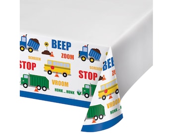 Transportation Party Tablecloth - Transportation Birthday, Airplane Party, Traffic Party, Police Party, Planes Trains Automobiles, Car Party