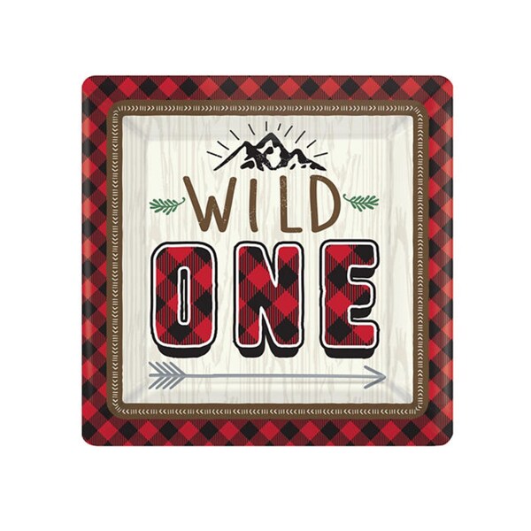 Wild One Plates - Lumberjack First Birthday, Wild One Party Supplies, Buffalo Plaid Plates, Lumberjack Birthday, Woodland Party, Bear Party