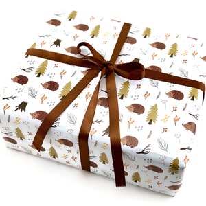 Papier cadeau hérisson - papier cadeau forêt, baby shower animaux de la forêt, anniversaire de la forêt, chambre de bébé, emballage cadeau de Noël