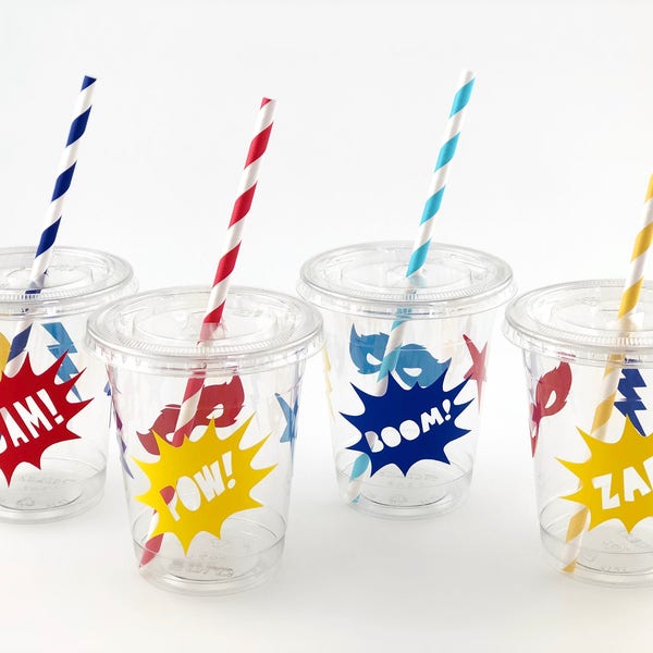 Superhero Cups - Superhero Party, Superhero Party Favors, Superhero Party Supplies, Superhero Birthday, Plastic Cups, Comic Book Party