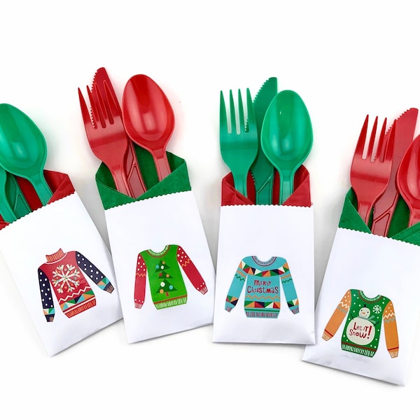 Ugly Sweater Party Cutlery - Ugly Sweater Christmas Party, Party Supplies, Party Decorations, Party Favors, Plastic Cutlery, Party Napkins