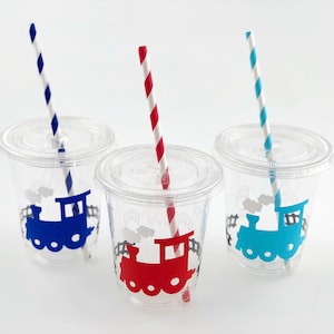 Train Party Cups - Train Birthday Party, Train Party Supplies, Train Favors, Party Decor, Transportation Party, Train Cups, Choo Choo I&#39;m 2