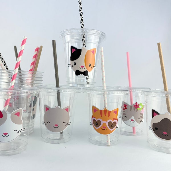 Cat Cups, Plastic Cups, Party Cups, Cat Party, Cat Birthday Party, Birthday Cups, 2 Year Old Birthday Girl